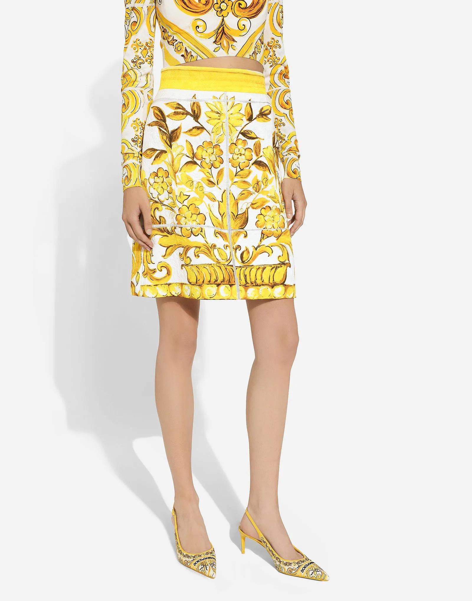 Rock Dolce & Gabbana Short Brocade Skirt with Majolica Print F4BCVTFPTAWHG3TN